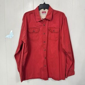 Wrangler Premium Quality Red Cotton Long Sleeve Button Down Shirt Mens XL